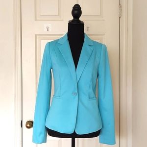 The Limited Rayon Blended Turquoise Blazer with lining and pockets.